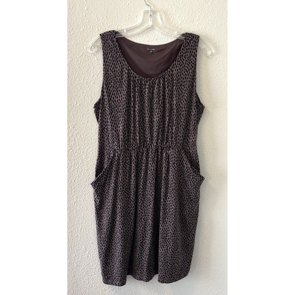GARNET HILL Dress Size Large Sleeveless Pockets Leopard Cheetah Print Stretchy